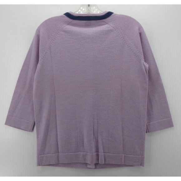 Coach Sweater Large Purple Merino Wool Cardigan Silver Buttons - Picture 6 of 10